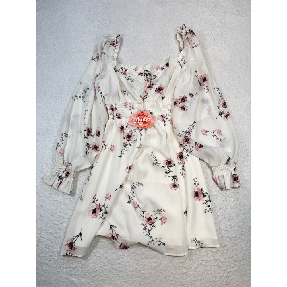 Show Me Your Mumu Floral Smocked Mini Dress Cream Pink XL NWT